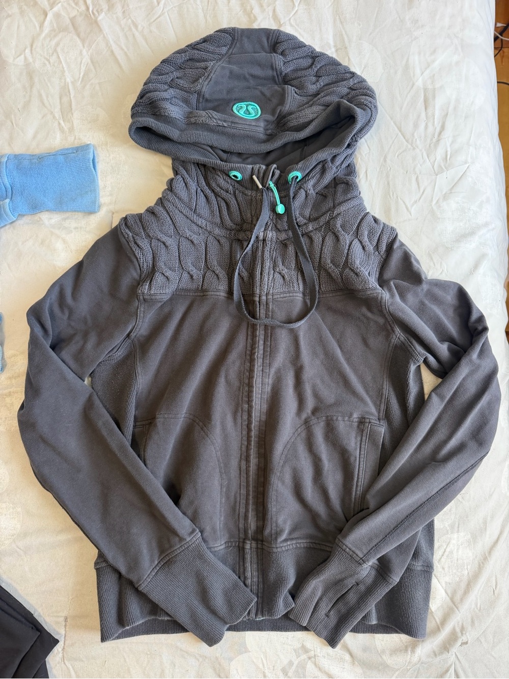 lululemon athletica Dark Gray Quilted Hooded Zip Jacket with Teal Accents